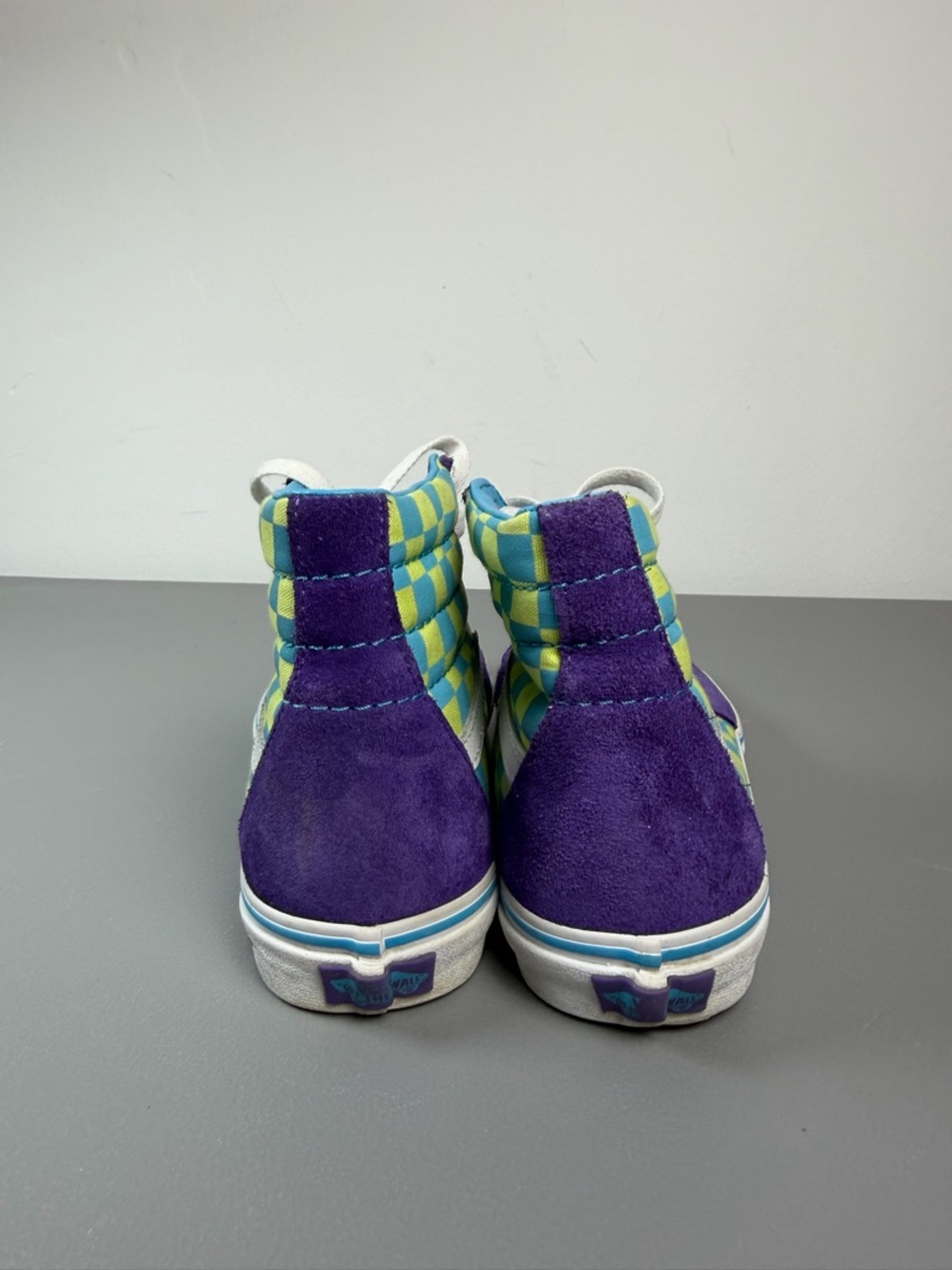 Vans Men Size 6.5 Women Size 8 Sk8 Hi Checkerboard Skate Shoe Violet/Cyan - Picture 4 of 11